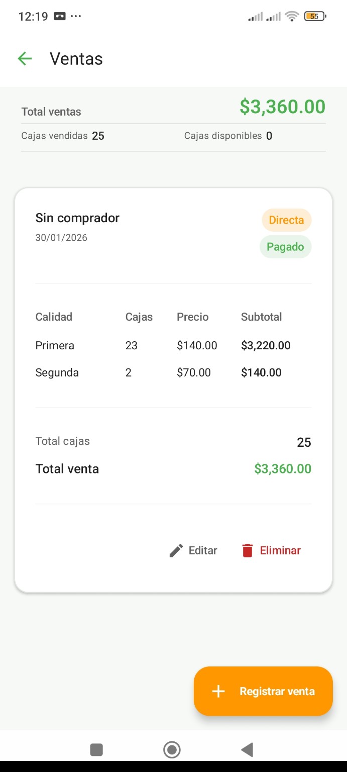 Pantalla de ventas AgroAdmin